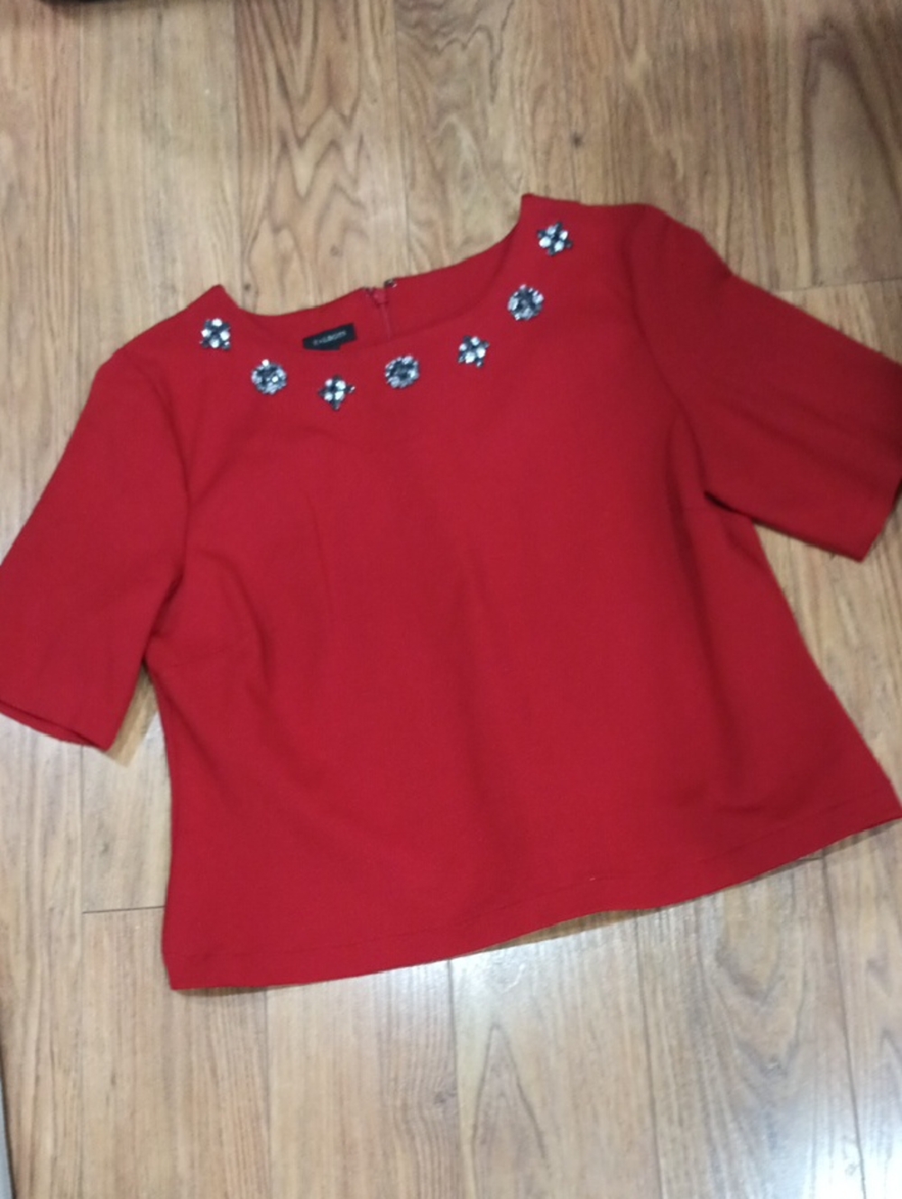 Talbots Red Jewel-Neck Short Sleeve Top
